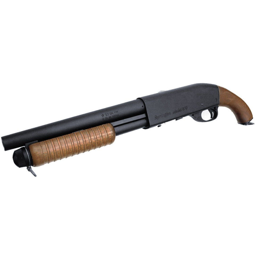 M870 SPRING SHOTGUN (SAWN OFF) (BLACK|FAUX WOOD) – Just Airsoft
