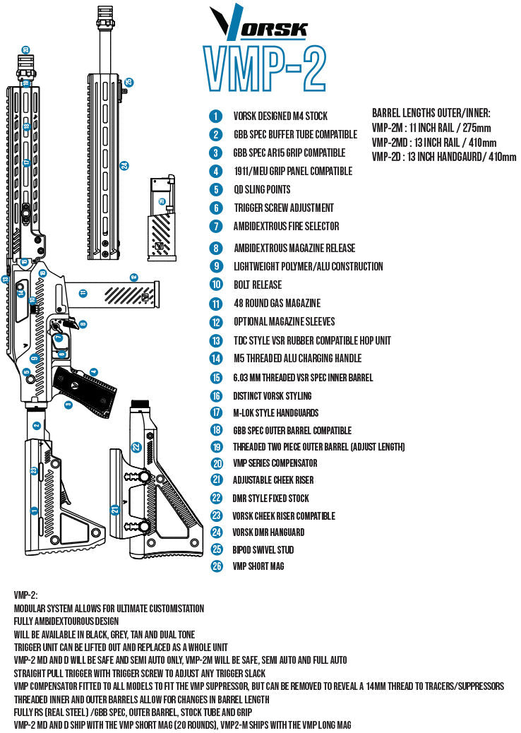 Vorsk VMP-2D GBB Rifle - Grey (DMR Semi-Auto Only)